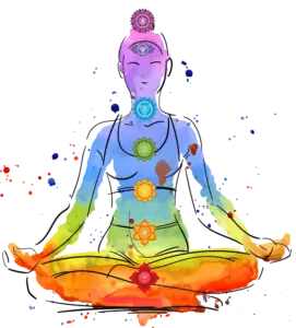 Figur mit markierten Chakren – Reinigung und Aktivierung der Energiezentren